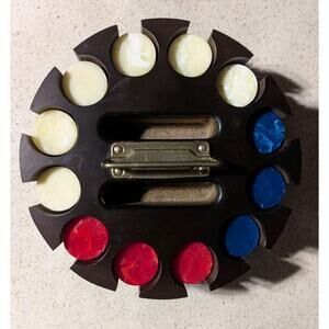 Vintage Marbled Gear-Edge Poker Chips 297pc Amber Ivory Royal Blue Color